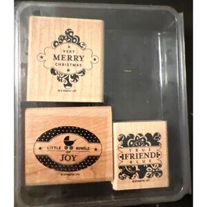 Vintage Stampin Up! "Punches Three" Wood Mounted Rubber Stamp Set NEW